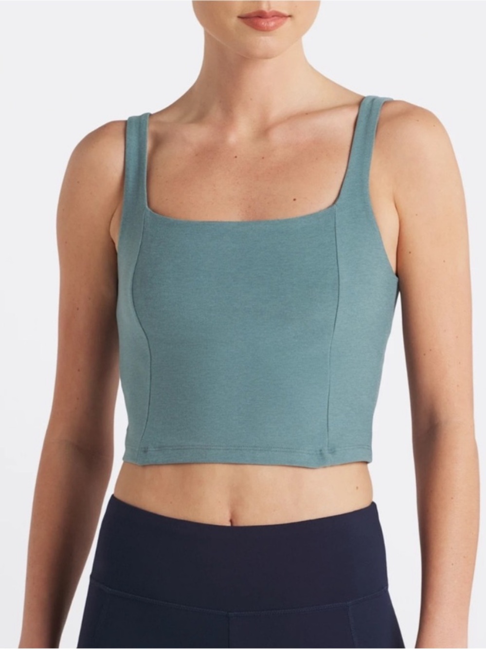 Beyond Yoga Teal Heather Square-Neck Cropped Tank